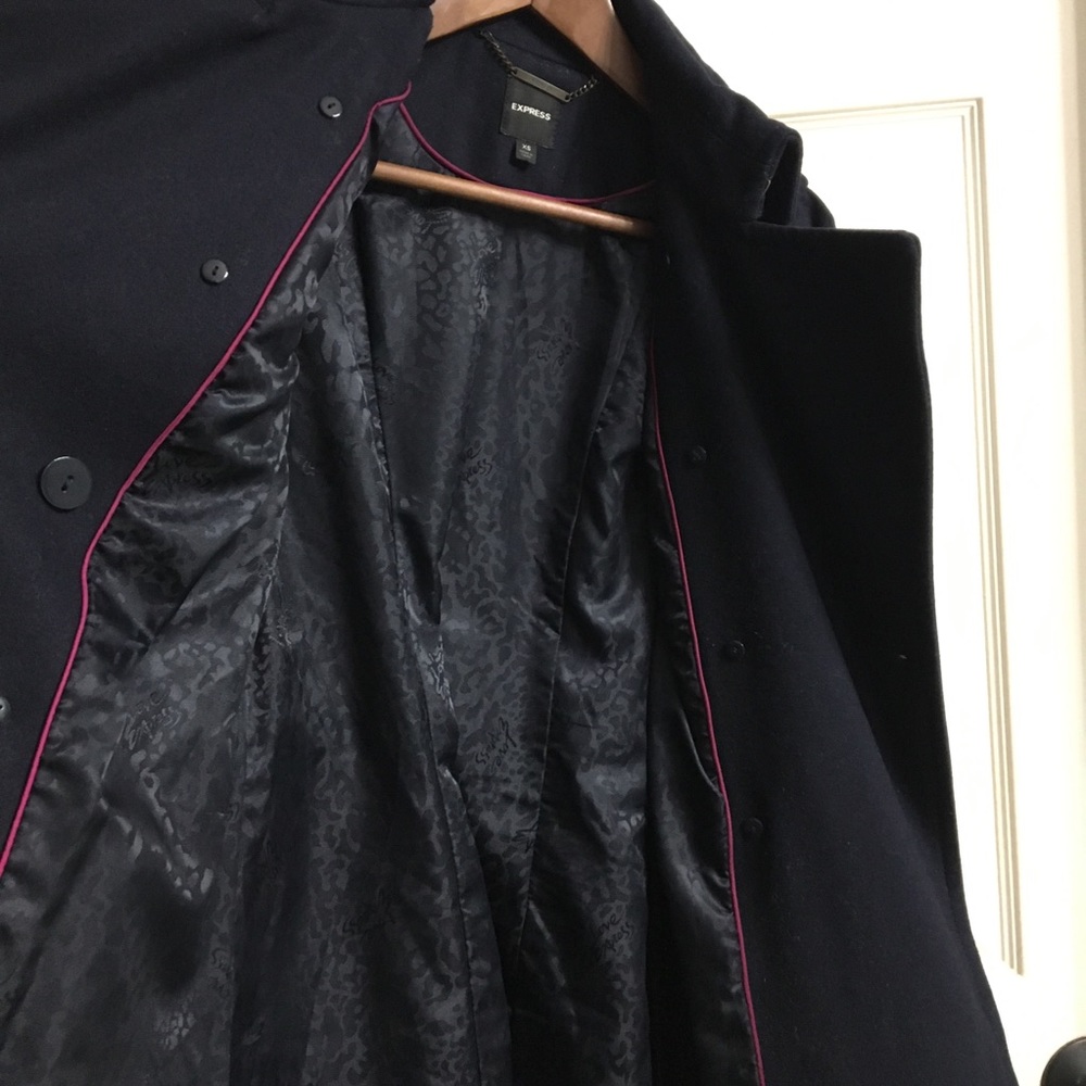 Express Navy Ruffled Pea Coat - Picture 7 of 8